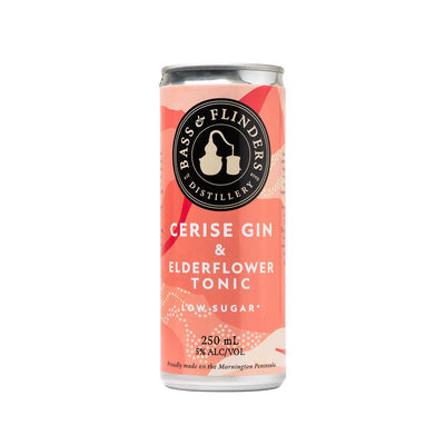 Bass & Flinders Distillery Cerise Gin and Elderflower tonic premixed G&T can