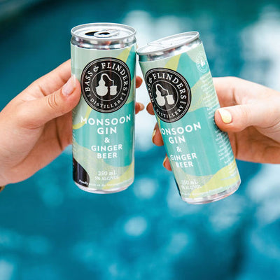 Bass & Flinders Distillery Monsoon Gin & Ginger Beer premixed G&T cans