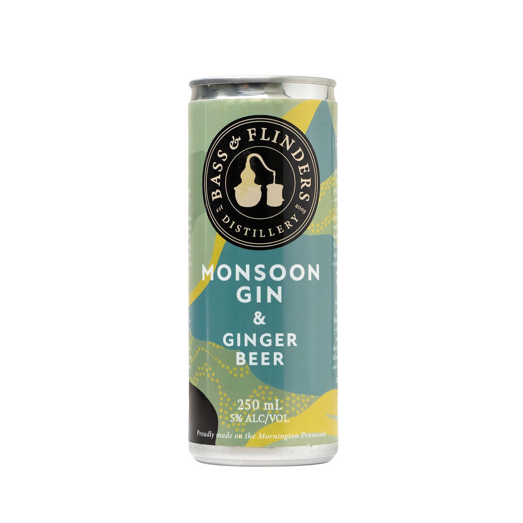 Bass & Flinders Distillery Monsoon Gin & Ginger Beer premixed G&T can