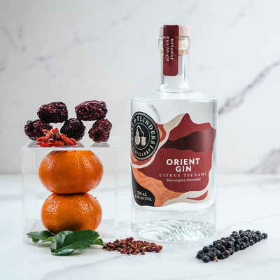 bass flinders distillery orient gin bottle and botanicals